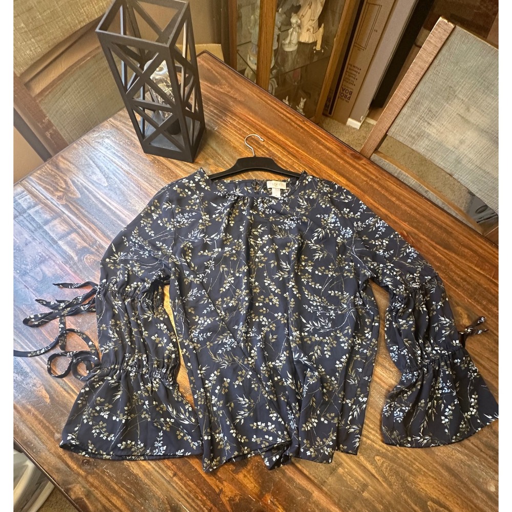 Loft‎ Outlet Blouse Navy Floral Regency Sleeve XL Romantic Victorian OfficeSire.